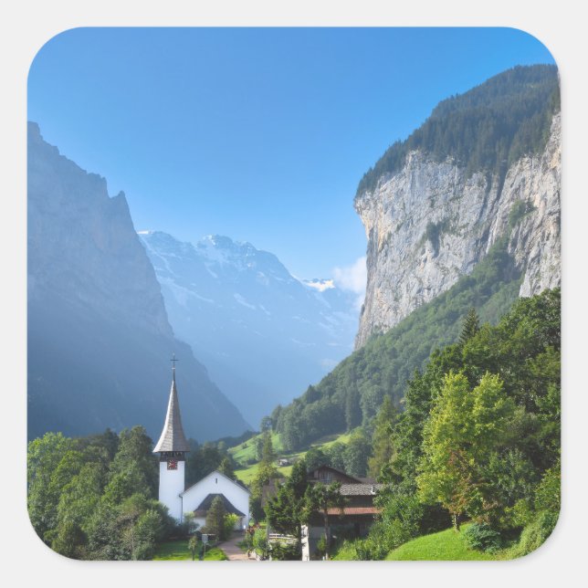 Sticker Carré Eglise dans la vallée de Lauterbrunnen, Suisse (Devant)