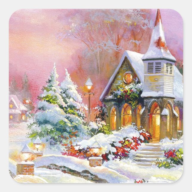 Sticker Carré Église de Noël (Devant)