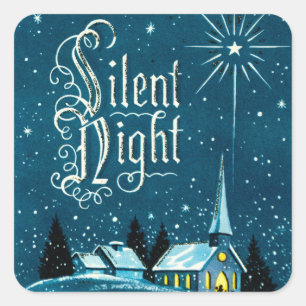 Sticker Carré Eglise de Noël Vintage Soirée silencieuse