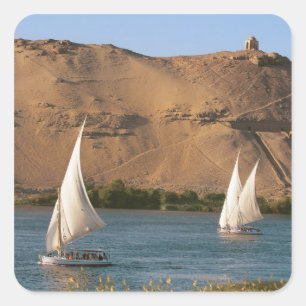 Sticker Carré Egypte, Assouan, Nil River, Felucca voiliers,
