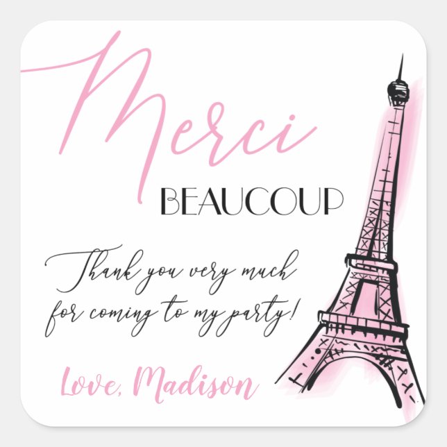 Sticker Carré Eifel Tower Paris Merci d'anniversaire parisien (Devant)