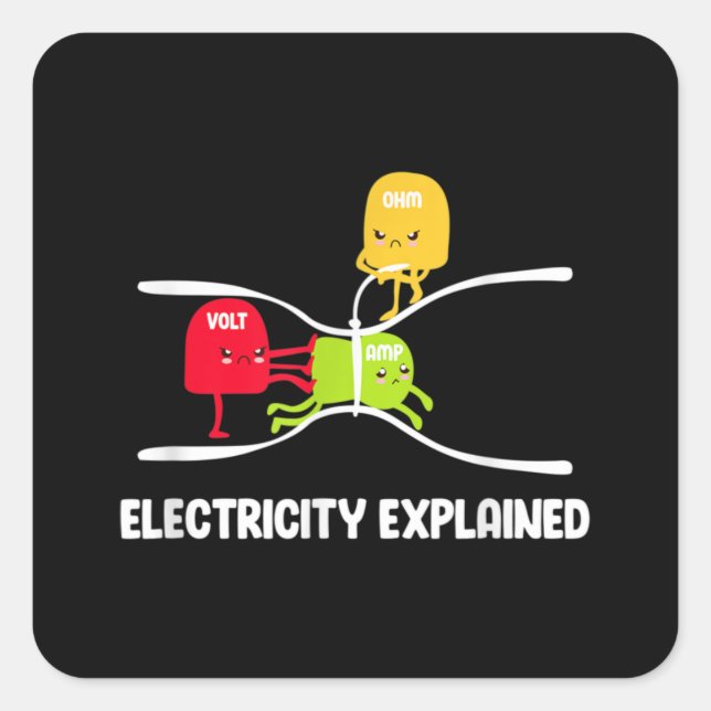 Sticker Carré Électricité Expliqué Volt Ohm Amp Amp Funny Electr (Devant)