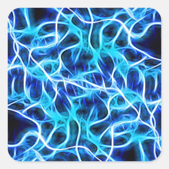 Sticker Carré Electrique Neon Aqua Bleu Turquoise Lightning (Devant)