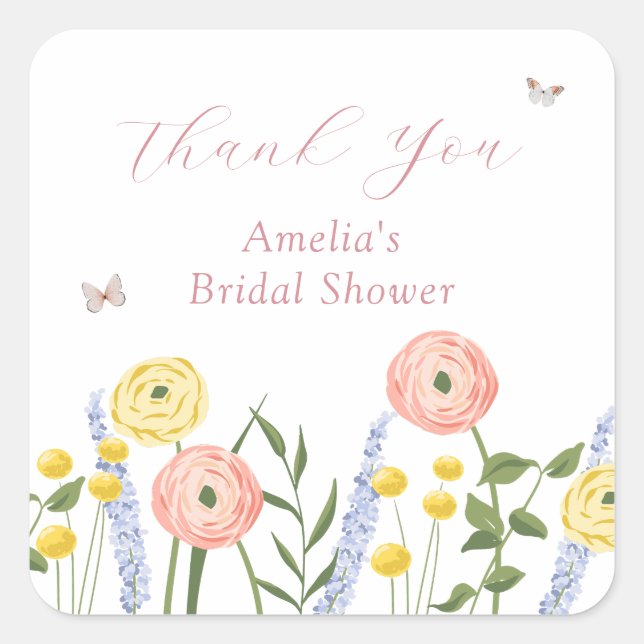 Sticker Carré Élégance Florale Romantique Baby Shower de Mariée  (Devant)