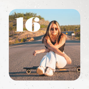 Sticker Carré Élégant 16e anniversaire Photo personnalisée N'imp