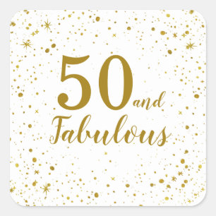 Sticker Carré Elégant 50 et Fabuleux Anniversaire Blanc et Or