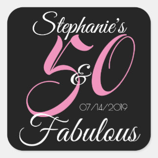 Sticker Carré Elégant 50 et fabuleux anniversaire personnalisé