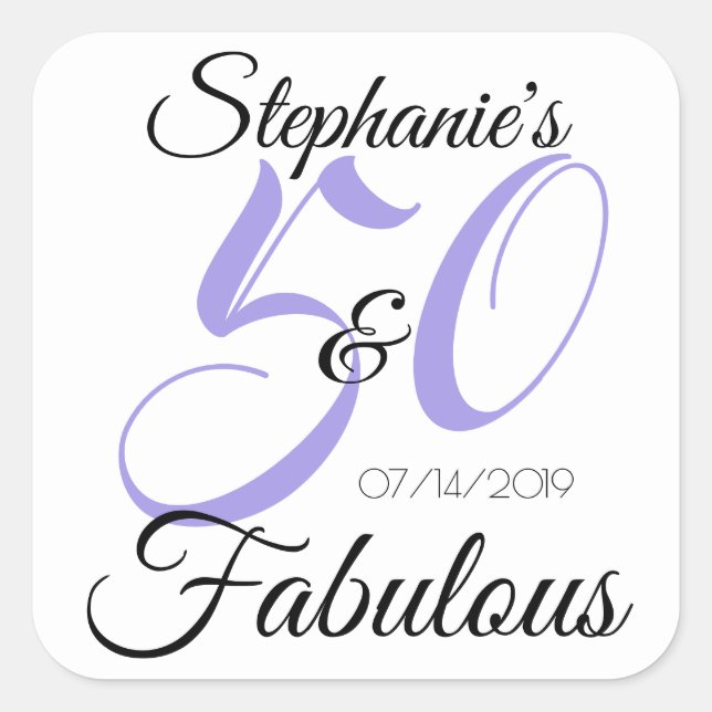 Sticker Carré Elégant 50 et fabuleux anniversaire personnalisé (Devant)