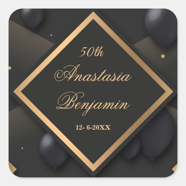 Sticker Carré Elégant 50ème Gold Black Joyeux anniversaire moder (Devant)