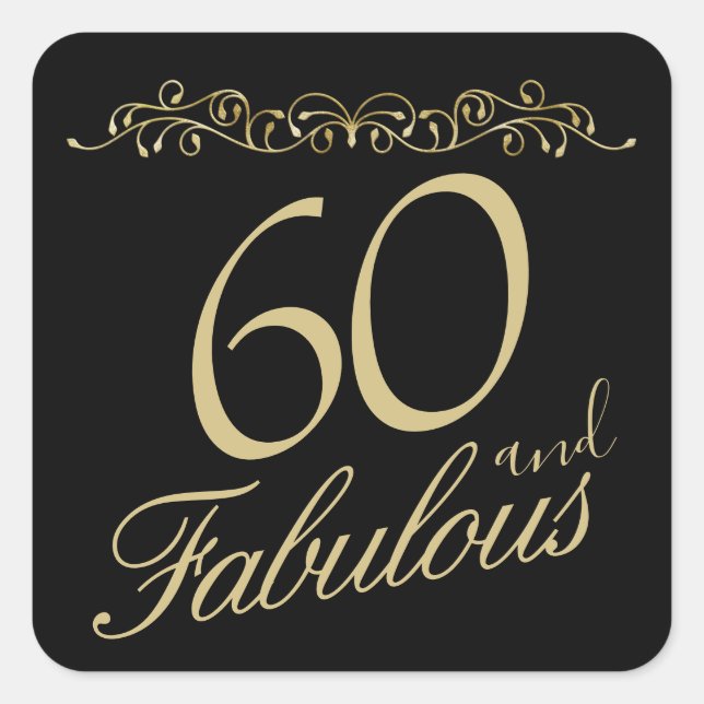 Sticker Carré Élégant 60 et fabuleux ornement 60e anniversaire (Devant)