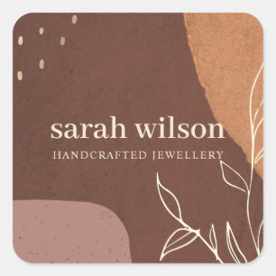 Sticker Carré Elegant Abstract Rust Brown Orange Leafy Foliage