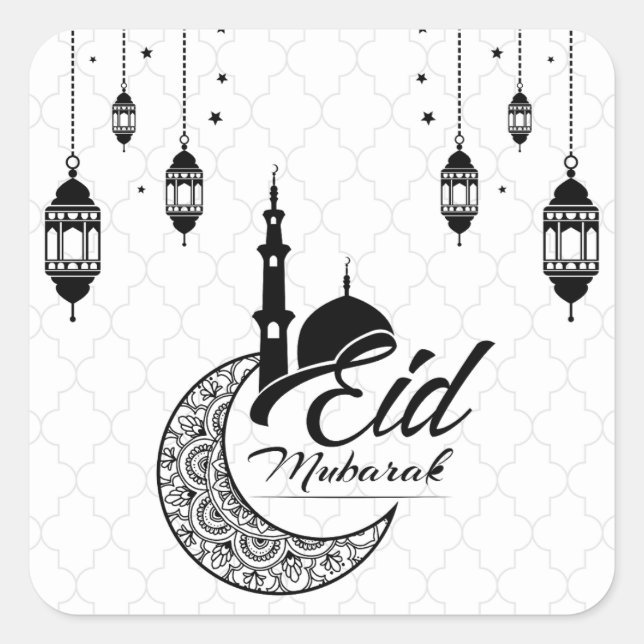 Sticker Carré Elégant Aïd noir et blanc Moubarak (Devant)