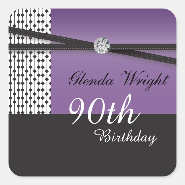 Sticker Carré Elégant Améthyste violet et noir Anniversaire (Devant)