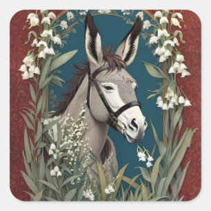 Sticker Carré Élégant âne et Lily des fleurs de la vallée