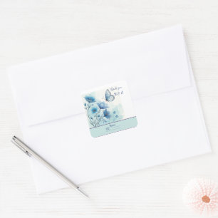 Sticker Carré Élégant aquarelle bleue nature florale et papillon