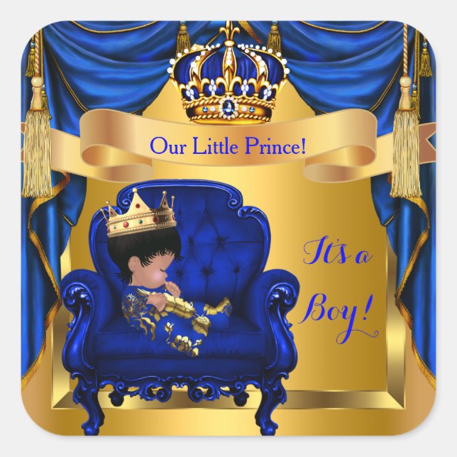 Sticker Carré Elégant Baby shower Boy Prince Royal Blue Gold (Devant)