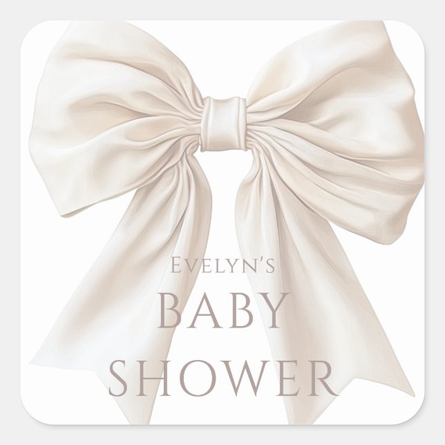 Sticker Carré Élégant Beige Bow Baby shower neutre genre (Devant)