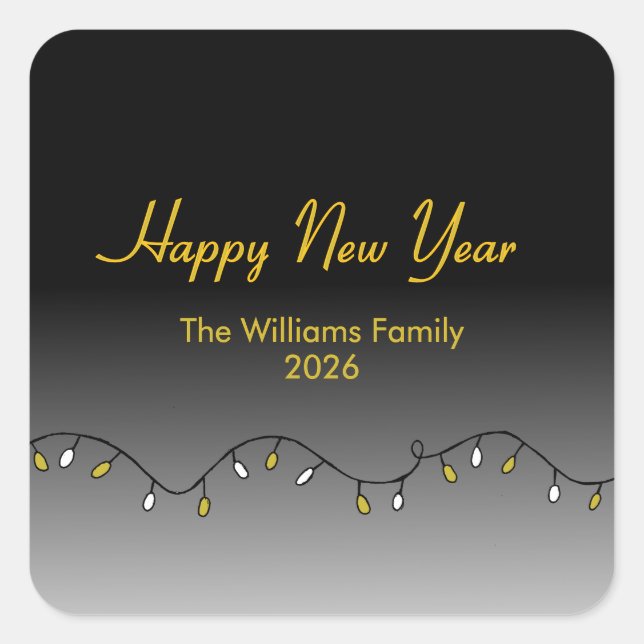 Sticker Carré Elegant Black Gold Happy New Year's 2026 (Devant)