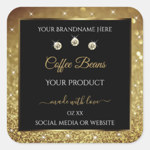 Sticker Carré Elégant Black Gold Parties scintillant produit Éti