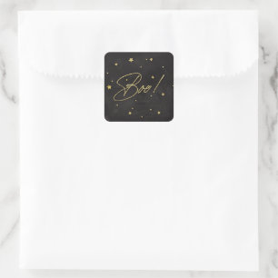 Sticker Carré Elégant Black+Gold Scattered Stars Boo! Halloween