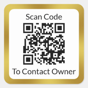 Sticker Carré Elégant Black White Gold QR Code perdu et trouvé