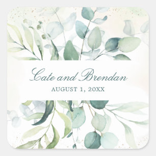 Sticker Carré Elégant bleu vert Eucalyptus Mariage de verdure