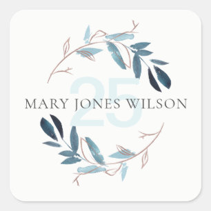 STICKER CARRÉ ÉLÉGANT BLUE ROSE FOLIAGE VERRE N'IMPORTE QUEL ÂGE