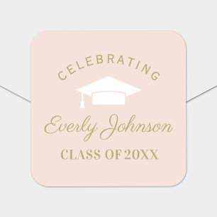 Sticker Carré Élégant Blush et Gold Custom Graduation