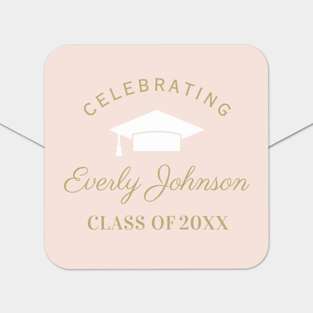 Sticker Carré Élégant Blush et Gold Custom Graduation (Créateur téléchargé)