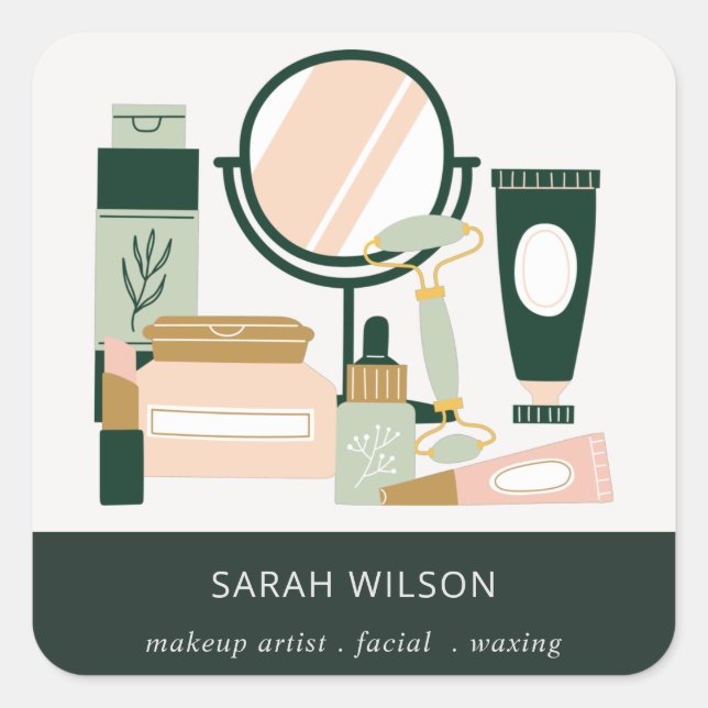 Sticker Carré Elégant Blush Green Maquillage Artiste Cosmologist (Devant)