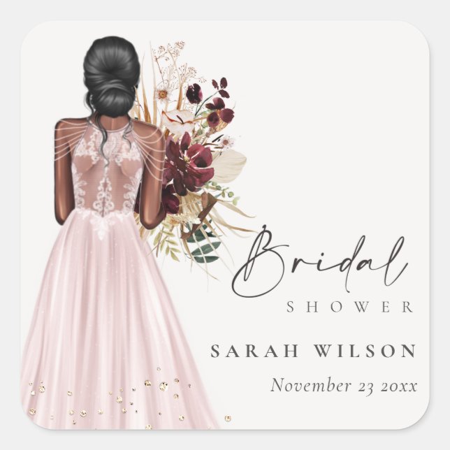 Sticker Carré Elegant Boho Blush Mariage Gown Fête des mariées (Devant)