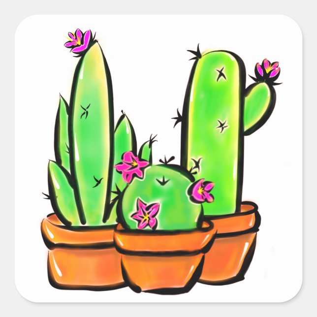 Sticker Carré Élégant boho Cactus cactus cactus succulents (Devant)