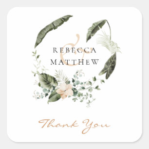 Sticker Carré Élégant Boho Floral Mariage Verdure