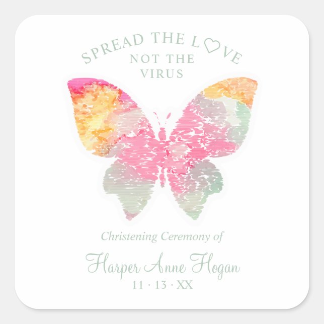 Sticker Carré Elegant Butterfly Baby Christening Sanitizer Hand (Devant)