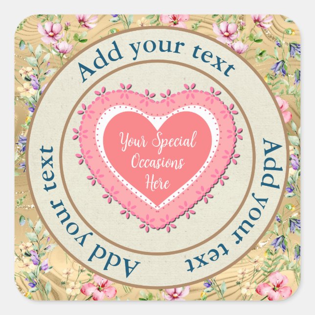 Sticker Carré Elégant cadre de coeur floral : pour chaque occasi (Devant)
