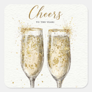 Sticker Carré Elégant Champagne d'or "Cheers to the Years"