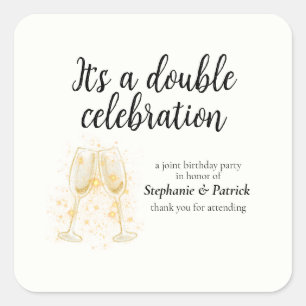 Sticker Carré Élégant Champagne Double Célébration
