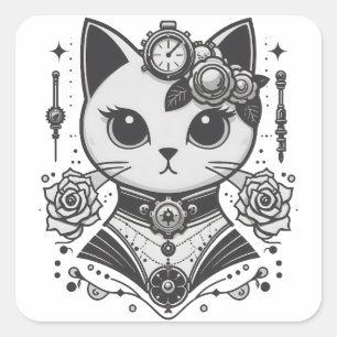 Sticker Carré Élégant chat victorien Steampunk