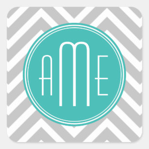 Sticker Carré Élégant Chevron gris moderne et Monogramme de ment