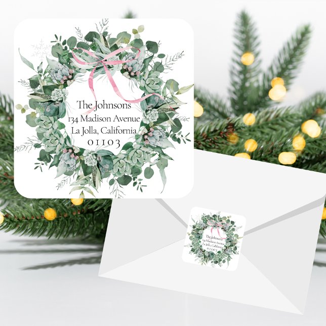Sticker Carré Élégant Chic Christmas Retourner Adresse Label (Créateur téléchargé)