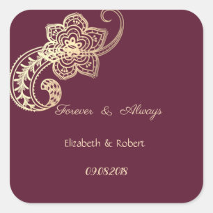 Sticker Carré Élégant Chic Or Paon Mariage