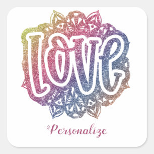 Sticker Carré Élégant Citation d'amour Parties scintillant Étinc