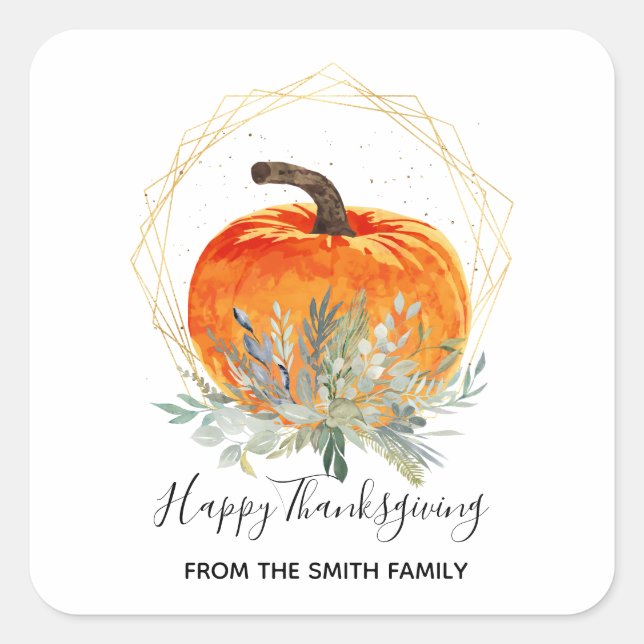 Sticker Carré Elégant Citrouille Automne Thanksgiving (Devant)