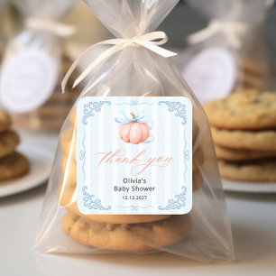 Sticker Carré Élégant Citrouille Baby shower de garçon Merci