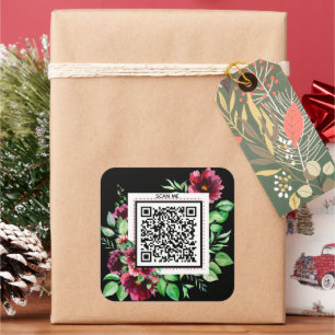 Sticker Carré Elégant code QR de Merci Rose de fleurs de Bourgog