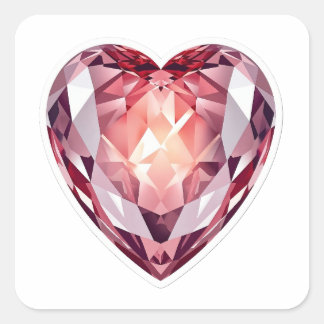 Sticker Carré Élégant cœur de diamant rose en cristal gemme 3D d