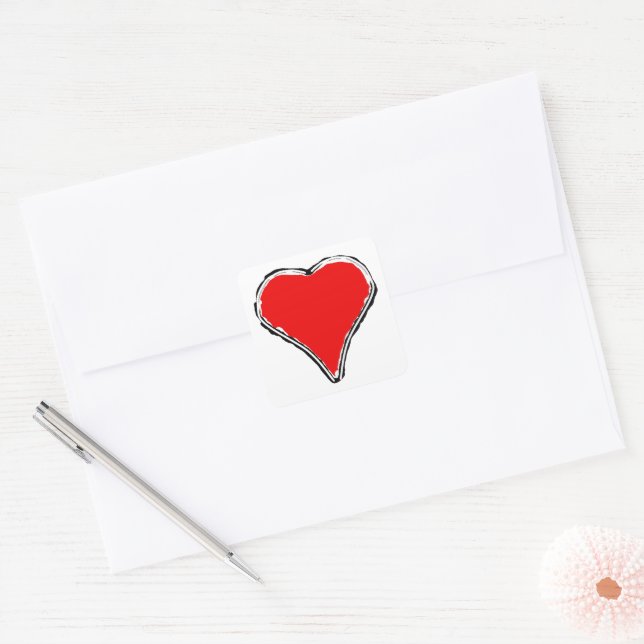 Sticker Carré Elégant coeur rouge simple v1 (Enveloppe)