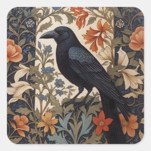 Sticker Carré Elégant corbeau noir William Morris Inspiré Floral