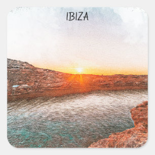 Sticker Carré Elégant coucher de soleil d'Ibiza Espagne