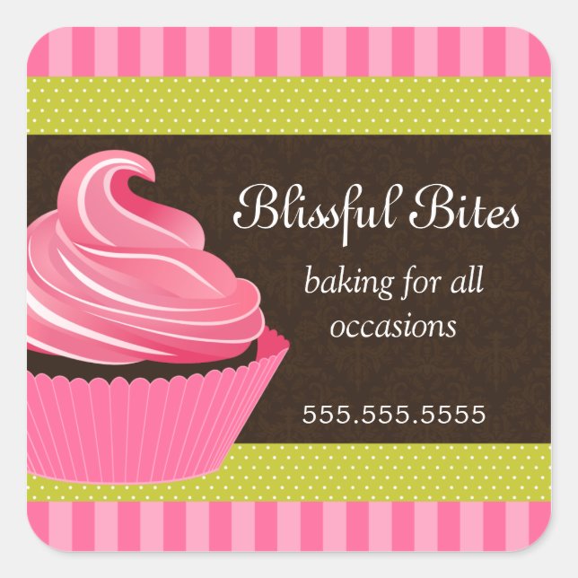 Sticker Carré Élégant Cupcake Boulangerie Cachets (Devant)